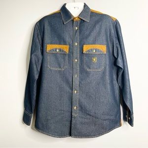 STACY ADAMS Long Sleeve Button Down Dark Wash Denim Shirt